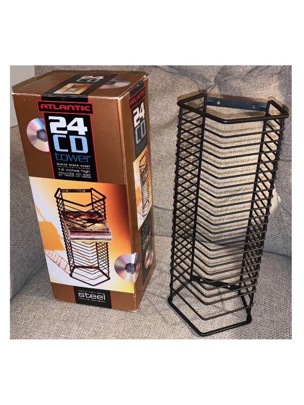 VTG Atlantic 24 CD Tower Organizer Heavy Gauge Matte Black Steel w/ Box (1998)